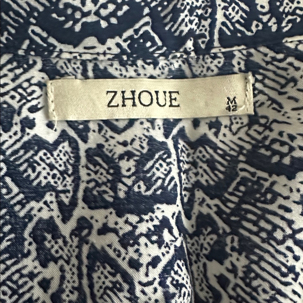Zhoue Navy and White Patterned Button-Down Shirt - image 2